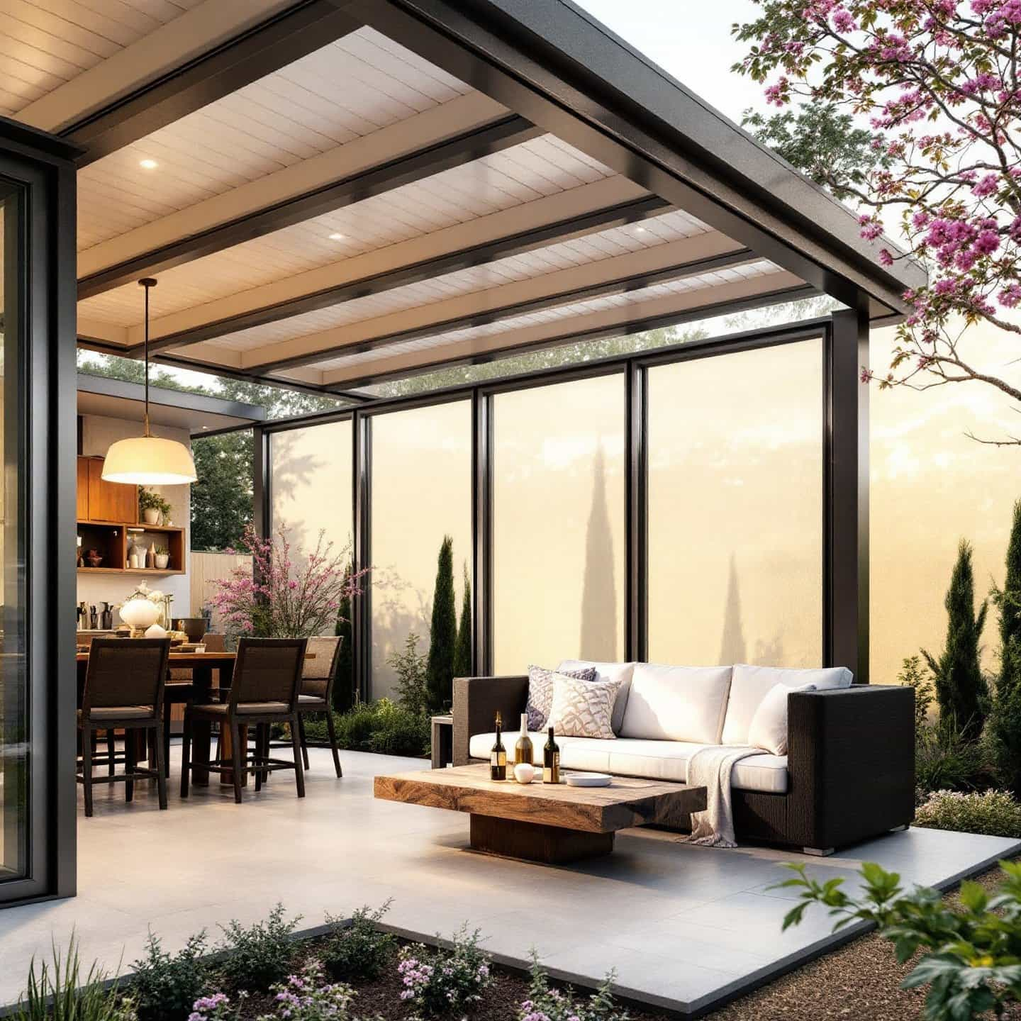 modern patio with aluminum screen framing enhancing outdoor living