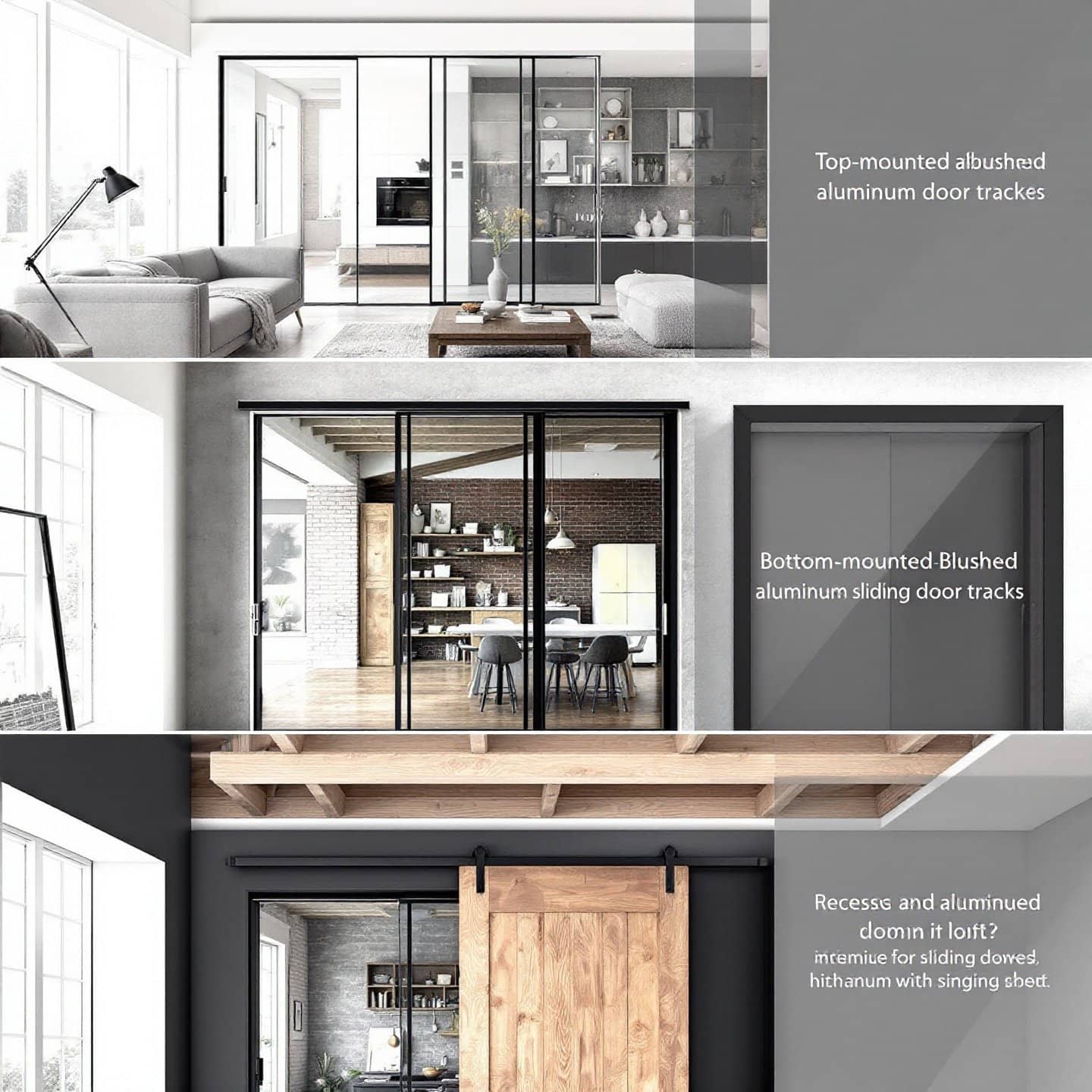 various types of aluminum sliding door tracks in architectural settings