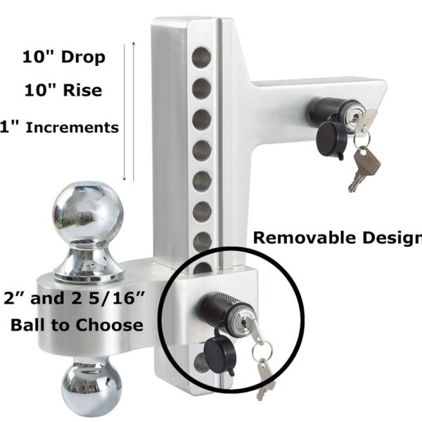 Side profile of Adjustable Aluminum Trailer Hitch demonstrating lightweight aluminum construction and easy installation design