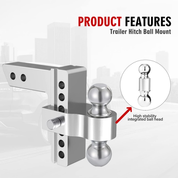 Adjustable Aluminum Trailer Hitch connected to a trailer tongue, highlighting compatibility with various trailer sizes and types