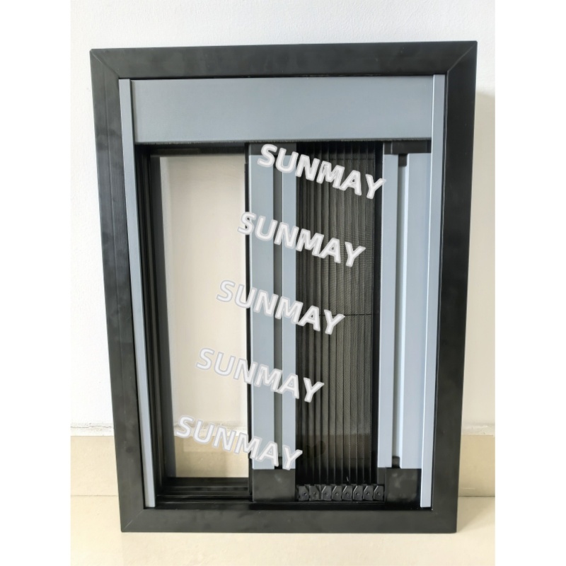Premium aluminum pleated screen installed on a modern window, providing insect protection and airflow for residential spaces.