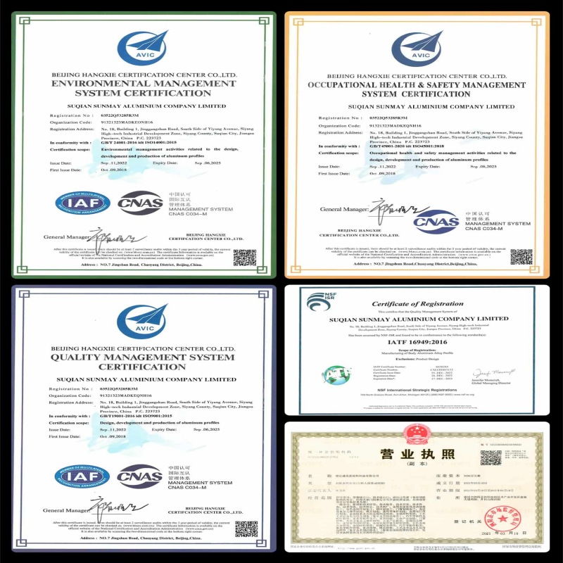 Certification for aluminum profile manufacturing quality